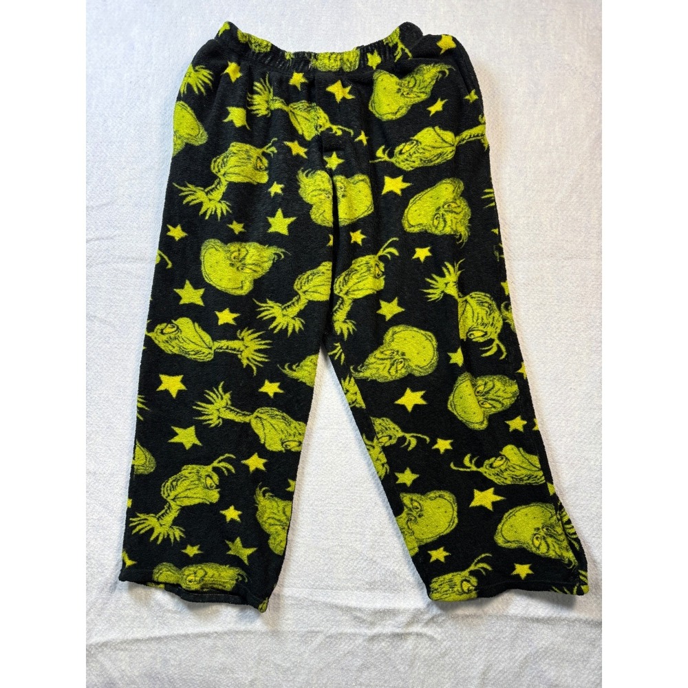 Dr Seuss The Grinch Fleece Pajama Pants Black Lime Green Stars Lounge Bottoms